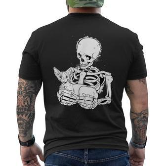 Skeleton Holding A Cat Lazy Halloween Costume Skull Men's T-shirt Back Print - Seseable