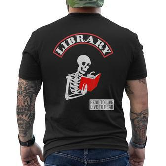 Skeleton Library Read To Live Liveto Read Funny Book Lover Mens Back Print T-shirt | Mazezy