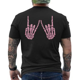 Skeleton Pink Hand Gestures - Halloween Rock Skeleton Hands Mens Back Print T-shirt - Seseable