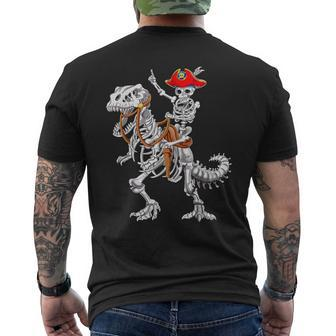 Skeleton Pirate Riding Skeleton Dinosaur Halloween Spooky Men's T-shirt Back Print | Mazezy