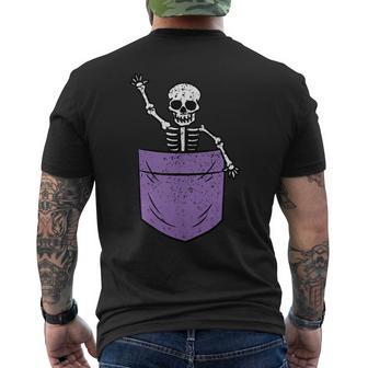 Skeleton Pocket Halloween Costume Skull Character Men's T-shirt Back Print - Monsterry