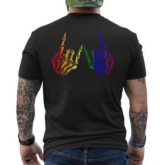 Skeleton Rock Hand Lgbt-Q Cool Rainbow Flag Gay Pride Ally  Mens Back Print T-shirt