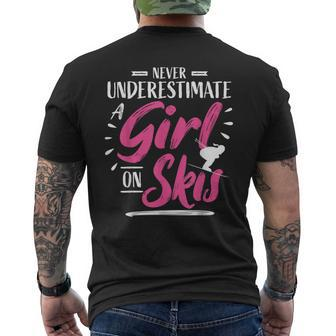 Ski Girl Skiing Never Underestimate A Girl Skier Skiing Funny Gifts Mens Back Print T-shirt | Mazezy
