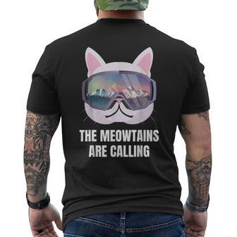 Skiing Cat Lover The Meow-Tains Are Calling Skier Men's T-shirt Back Print | Mazezy
