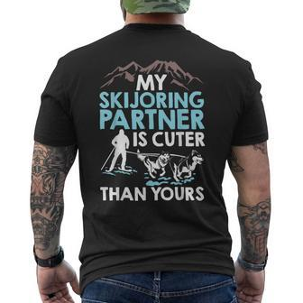 Skiing Lover Skier Skijoring Dog Skiing Expert Skijoring Men's T-shirt Back Print | Mazezy