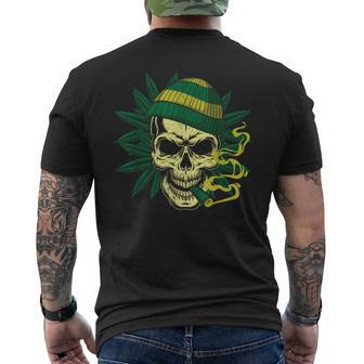 Skull Smoking Weed 420 Cannabis Marijuana Stoner Men's T-shirt Back Print | Mazezy