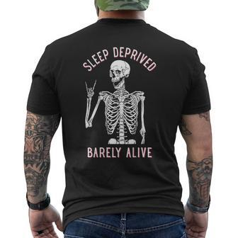 Sleep Deprived Barely Alive Skeleton Halloween Back Men's T-shirt Back Print | Mazezy