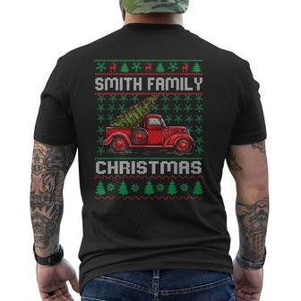 Smith Family Ugly Christmas Sweater Red Truck Xmas Men's T-shirt Back Print | Mazezy