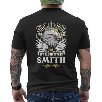 Smith Name Gift My Blood Type Is Smith Mens Back Print T-shirt - Seseable