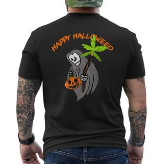 Smoking Weed Clothes Happy Hallowed Quote For 420 Supporter Men's T-shirt Back Print | Mazezy