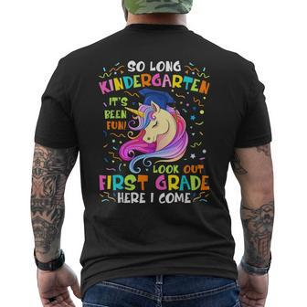 So Long Kindergarten Look Out 1St Grade Here I Come Unicorn Mens Back Print T-shirt | Mazezy