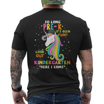 So Long Prek Kindergarten Here I Come Unicorn Graduation Men's Back Print T-shirt | Mazezy