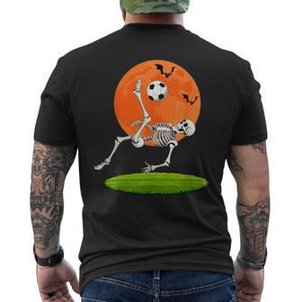 Soccer Skeleton Overhead Kick Soccer Player Halloween Moon Men's T-shirt Back Print - Monsterry