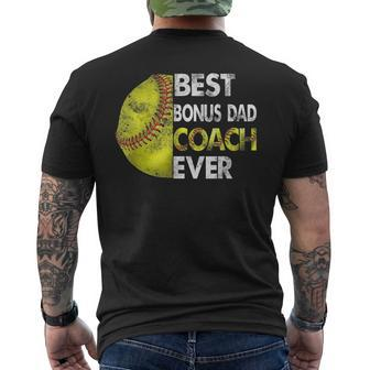 Softball Best Bonus Dad Coach Ever Retro Funny Fathers Day Mens Back Print T-shirt - Seseable