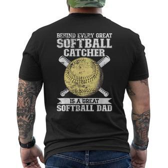 Softball Catcher Dad Pitcher Fastpitch Coach Fathers Day Mens Back Print T-shirt - Seseable