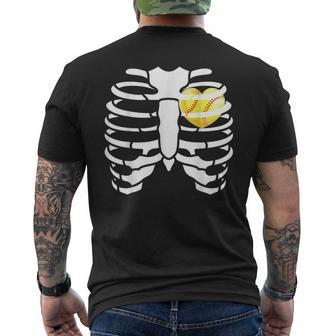 Softball Heart Inside Ribs Skeleton Halloween Costume Men's T-shirt Back Print - Seseable
