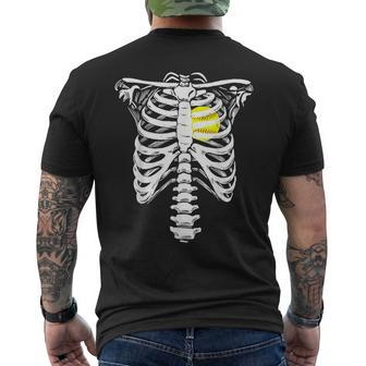 Softball Heart Skeleton Rib Cage Halloween Love Softball Men's T-shirt Back Print | Mazezy