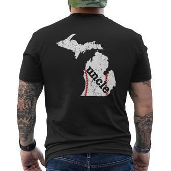Softball Uncle Michigan Baseball Uncle Mens Back Print T-shirt | Mazezy