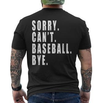 Sorry Cant Baseball Bye Funny Saying Coach Team Player Mens Back Print T-shirt | Mazezy