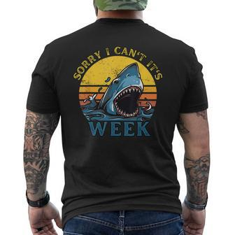 Sorry I Cant Its Week Funny Vintage Shark Gifts Week 2023 Gifts For Shark Lovers Funny Gifts Mens Back Print T-shirt | Mazezy