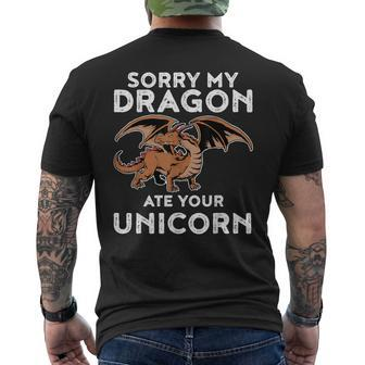 Sorry My Dragon Ate Your Unicorn | Funny Dragon Mens Back Print T-shirt - Thegiftio UK