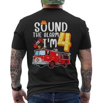 Sound The Alarm Im 4 Fire Engine Firefighter 4Th Birthday Mens Back Print T-shirt | Mazezy