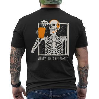 Spooky Skeleton Dispatcher 911 Halloween What Your Emergency Men's T-shirt Back Print - Thegiftio UK