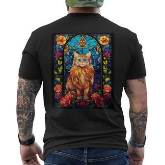 Stained Glass Style British Longhair Cat Men's T-shirt Back Print | Mazezy