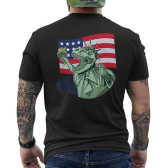 Statue Of Liberty Dinosaur American Flag 4Th Of July Usa Mens Back Print T-shirt | Mazezy