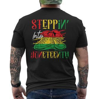 Stepping Into Junenth Like My Ancestors Youth Shoes Mens Back Print T-shirt | Mazezy