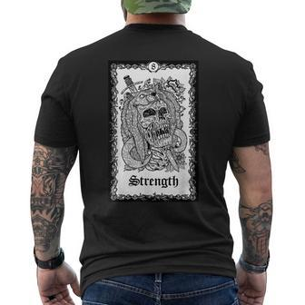 Strength Tarot Card Skull Goth Punk Magic Occult Tarot Men's T-shirt Back Print | Mazezy