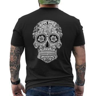 Sugar Skull Black White Image Day Dead Dios De Los Muertos Men's T-shirt Back Print | Mazezy