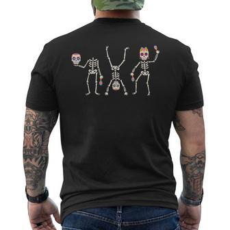 Sugar Skull Dia De Los Muertos Dancing Skeleton Costume Men's T-shirt Back Print - Monsterry