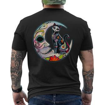Sugar Skull Moon Cat Mexican Day Of Dead Dia De Los Muertos Men's T-shirt Back Print - Monsterry UK