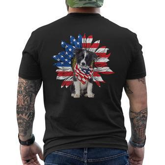 Sunflower American Flag Border Collie 4Th Of July Pratioctic Mens Back Print T-shirt | Mazezy