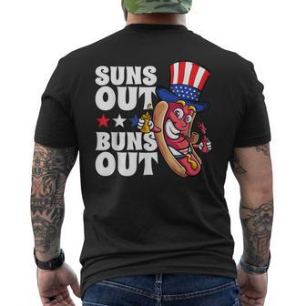 Suns Out Buns Out Funny Hot Dog Patriotic Usa 4Th Of July Mens Back Print T-shirt | Mazezy