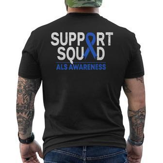 Support Squad Als Awareness Month Blue Ribbon Support Team Men's Back Print T-shirt | Mazezy