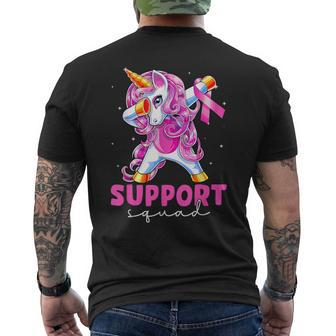 Support Squad Breast Cancer Awareness Unicorn Pink Ribbon Men's T-shirt Back Print - Seseable