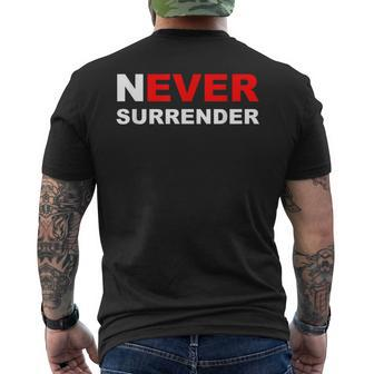Never Surrender Motivational Inspiration Grit Workout Men's T-shirt Back Print - Monsterry