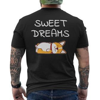Sweet Dreams Sleeping Corgi Dog Quote Pajamas For Bedtime Mens Back Print T-shirt | Mazezy