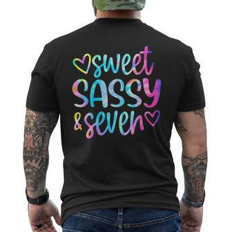 Sweet Sassy And Seven Girls Birthday Tie Dye 7 Year Old Kids Mens Back Print T-shirt - Monsterry CA