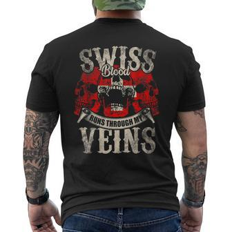 Swiss Blood Runs Through My Veins Flag Of Switzerland Men's T-shirt Back Print - Seseable