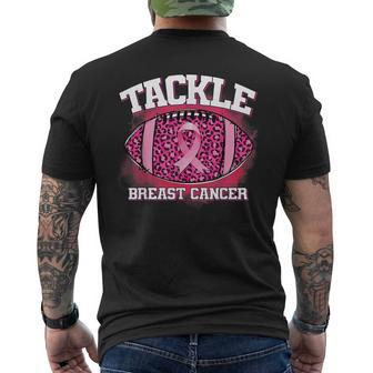 Tackle Breast Cancer Awareness Pink Football Ribbon Men's T-shirt Back Print - Seseable