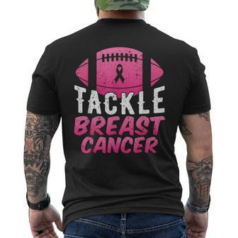 Tackle Breast Cancer Football Pink Ball Ribbon Awareness Men's T-shirt Back Print - Seseable