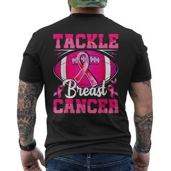 Tackle Breast Cancer Warrior Ribbon Football Support Men's T-shirt Back Print | Mazezy
