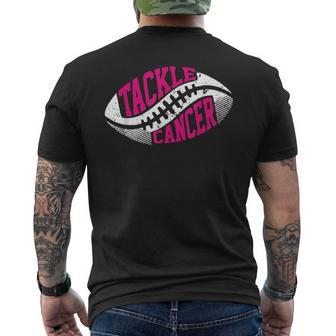 Tackle Football Ball Pink Ribbon Breast Cancer Awareness Men's T-shirt Back Print - Seseable