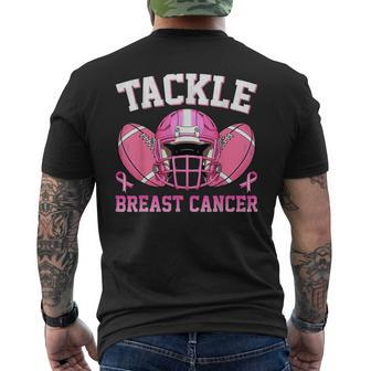 Tackle Football Pink Ribbon Breast Cancer Awareness Boys Men's T-shirt Back Print - Seseable