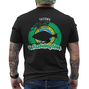 Tacoma Washington Flag Pride Halibut Pnw Fisherman Sailors Mens Back Print T-shirt | Mazezy