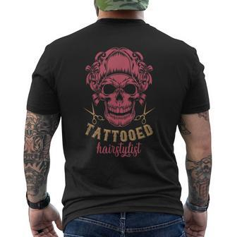 Tattooed Hair Stylist Inked Hairdresser Skull Hairstylist Men's T-shirt Back Print | Mazezy