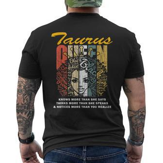 Taurus Queen Birthday Gift - Knows More Than She Says Mens Back Print T-shirt - Thegiftio UK